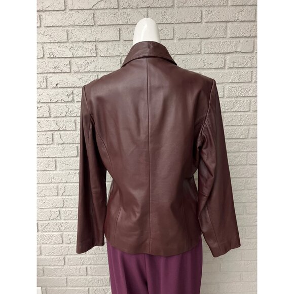 Preston & York Women Full Zip Front Burgundy Lamb Leather Jacket Size M - Picture 4 of 12
